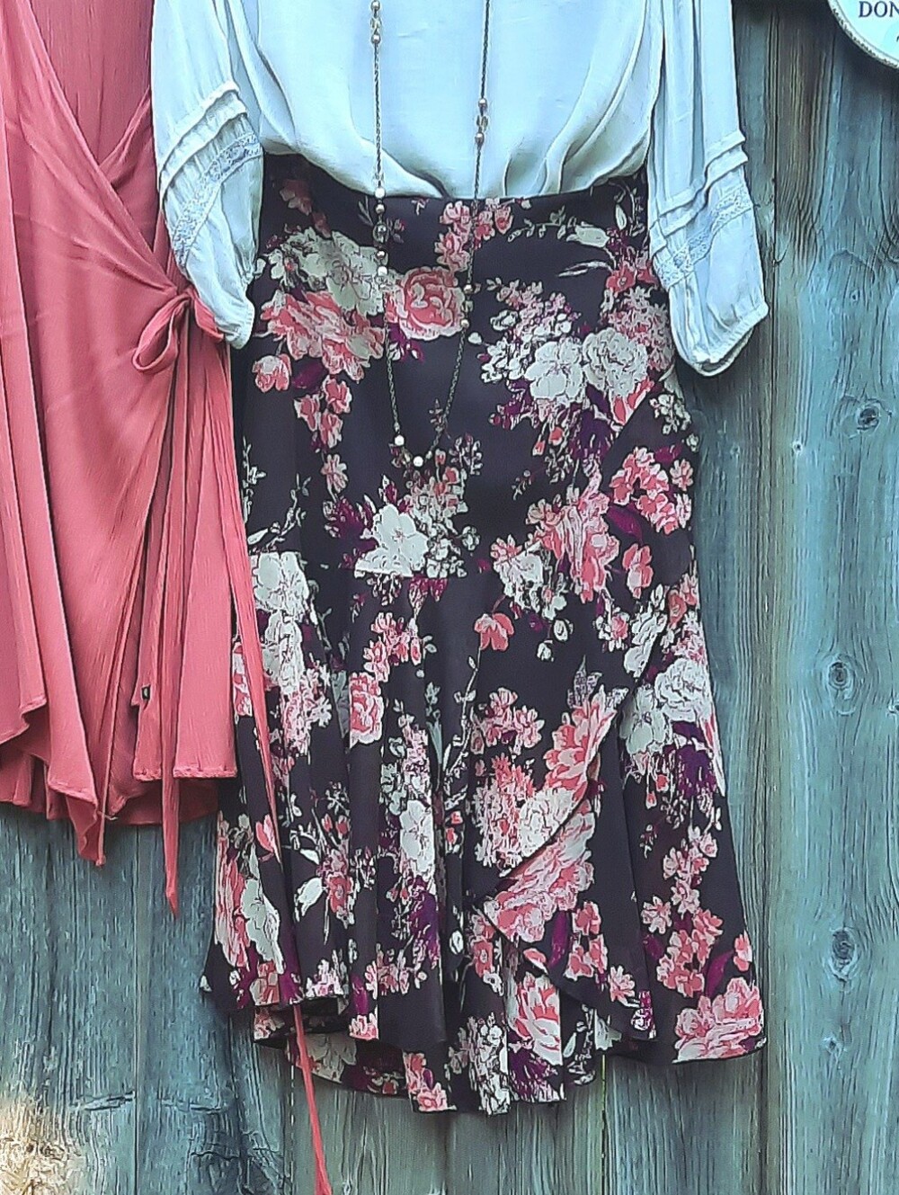 Vintage NYGÅRD Skirt, Floral Sheer Faux-Wrap, High-Low, Lining Halfway